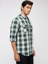 Men Shirt Check Green Regular Fit
