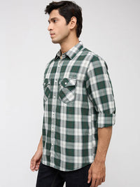 Men Shirt Check Green Regular Fit