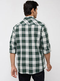 Men Shirt Check Green Regular Fit