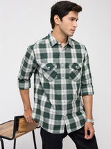 Men Shirt Check Green Regular Fit