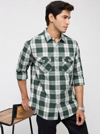 Men Shirt Check Green Regular Fit