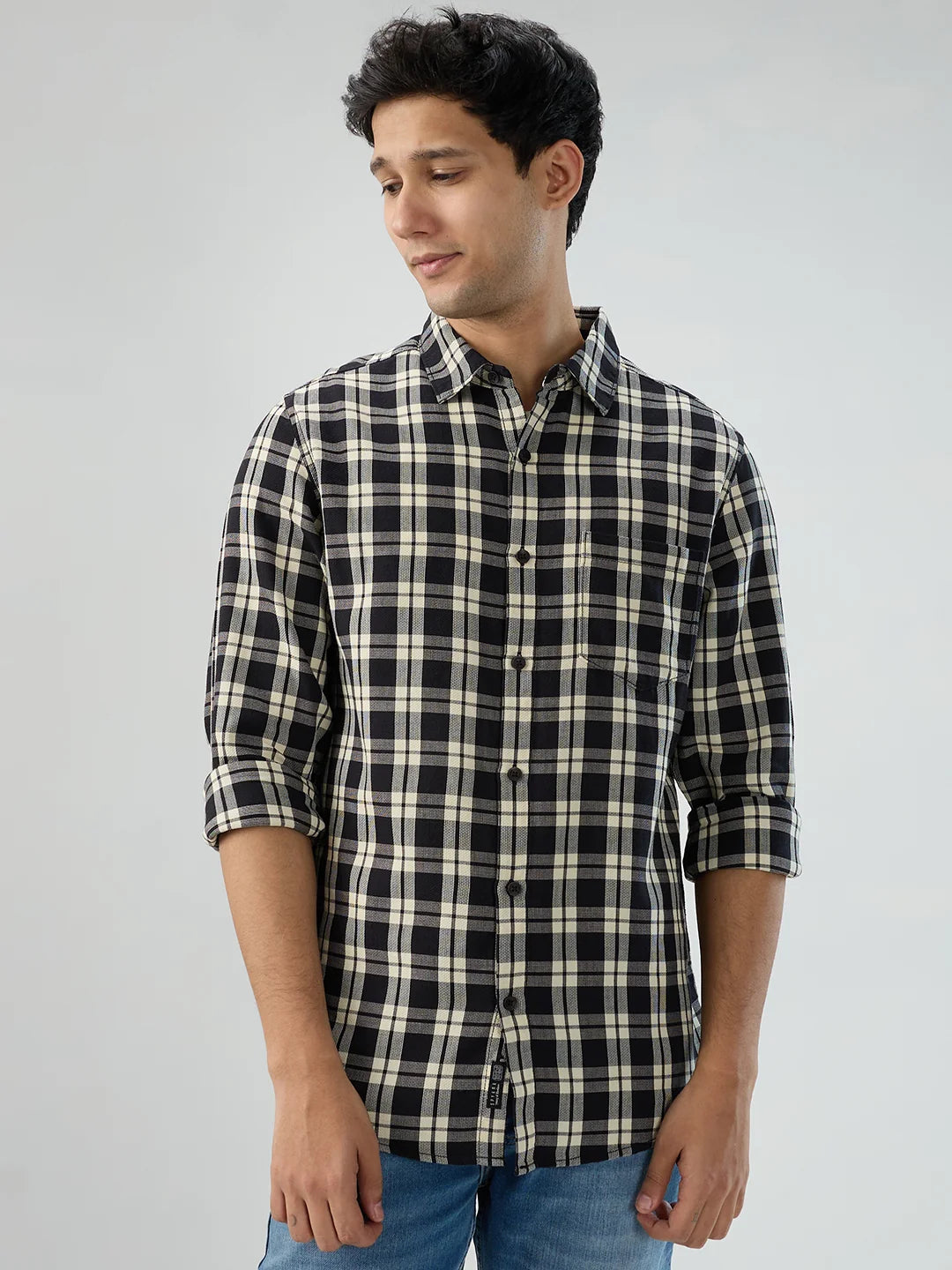 Men Black Check Regular Fit Shirts