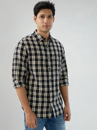 Men Shirt Check Black Regular Fit
