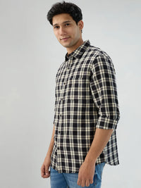 Men Shirt Check Black Regular Fit