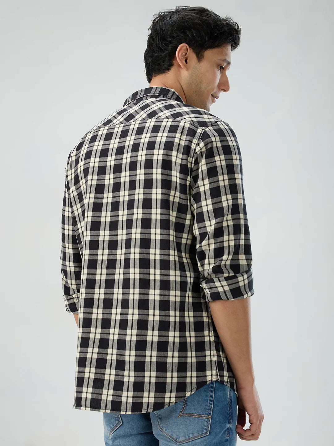 Men Shirt Check Black Regular Fit