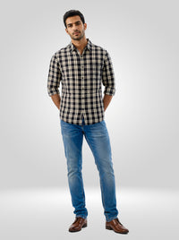 Men Shirt Check Black Regular Fit