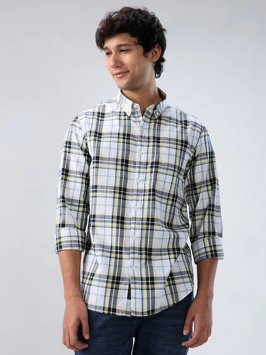 Men Yellow Check Regular Fit Shirts