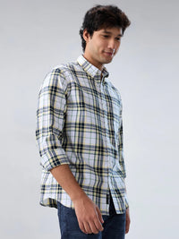 Men Shirt Check Yellow Regular Fit