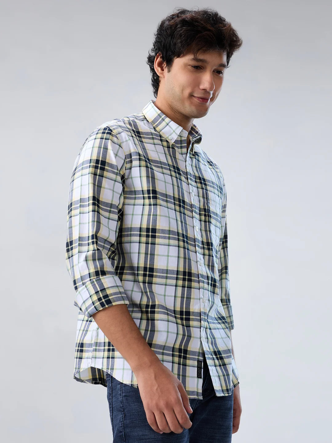 Men Shirt Check Yellow Regular Fit