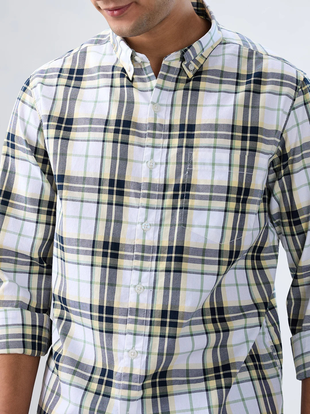 Men Shirt Check Yellow Regular Fit