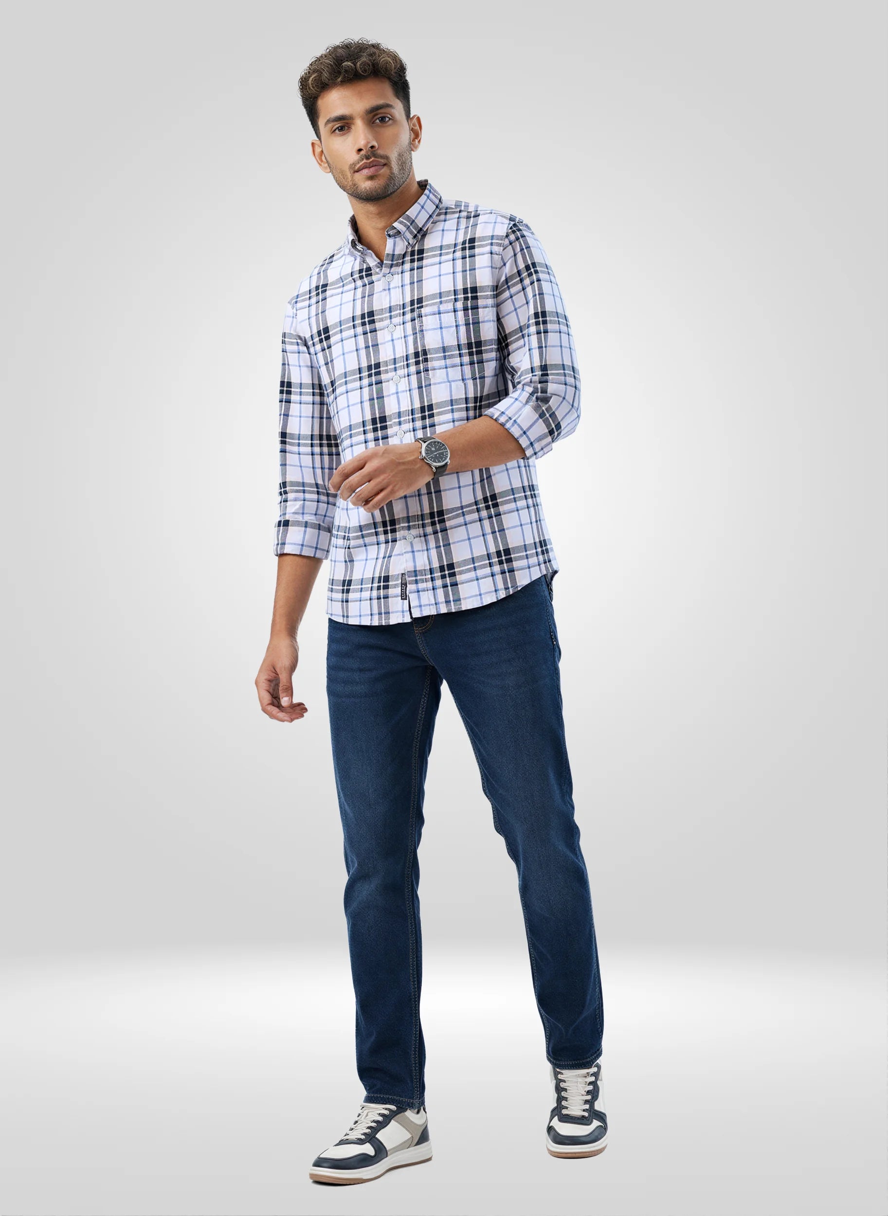 Men Shirt Check Pink Regular Fit