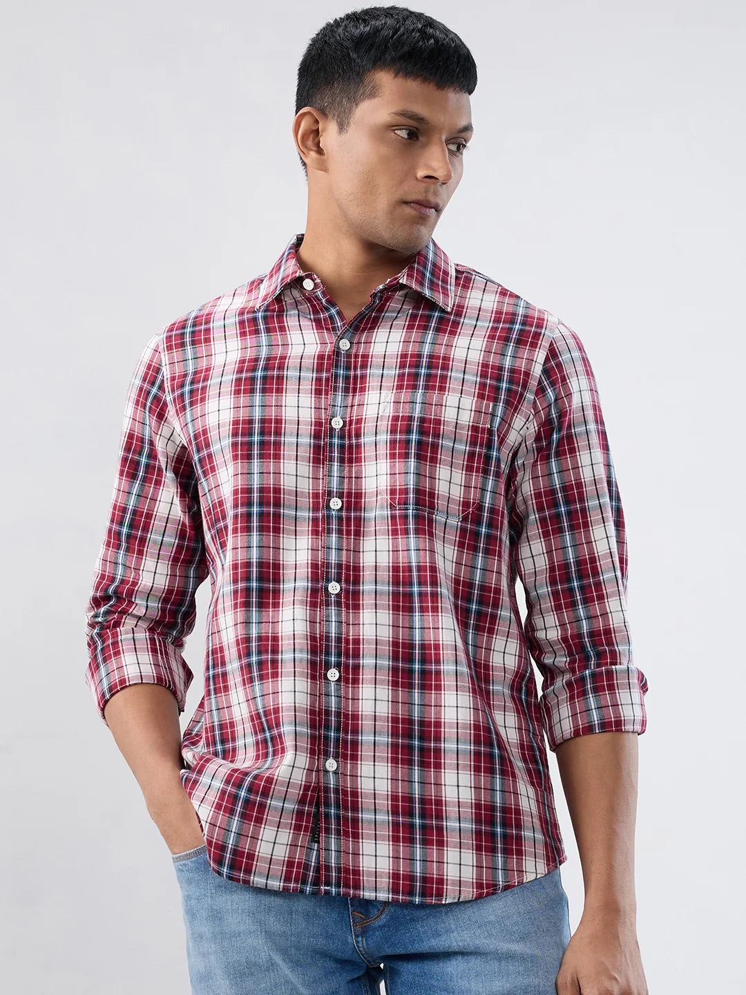 Men Red Check Regular Fit Shirts
