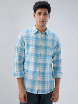 Men Shirt Check Blue Regular Fit