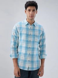 Men Shirt Check Blue Regular Fit