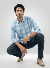 Men Shirt Check Blue Regular Fit