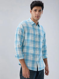 Men Shirt Check Blue Regular Fit