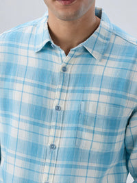 Men Shirt Check Blue Regular Fit