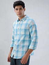 Men Shirt Check Blue Regular Fit