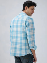 Men Shirt Check Blue Regular Fit