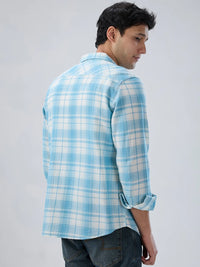 Men Shirt Check Blue Regular Fit