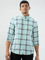 Men Shirt Check Blue Regular Fit