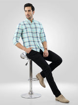 Men Shirt Check Blue Regular Fit