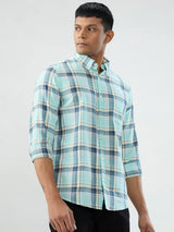 Men Shirt Check Blue Regular Fit