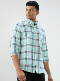 Men Shirt Check Blue Regular Fit