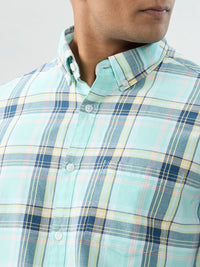Men Shirt Check Blue Regular Fit