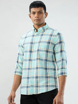 Men Shirt Check Blue Regular Fit