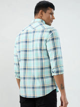 Men Shirt Check Blue Regular Fit