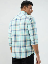 Men Shirt Check Blue Regular Fit