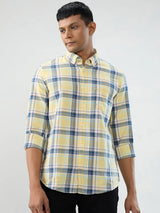 Men Shirt Check Yellow Regular Fit