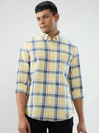 Men Shirt Check Yellow Regular Fit
