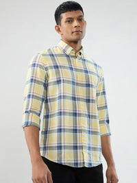 Men Shirt Check Yellow Regular Fit