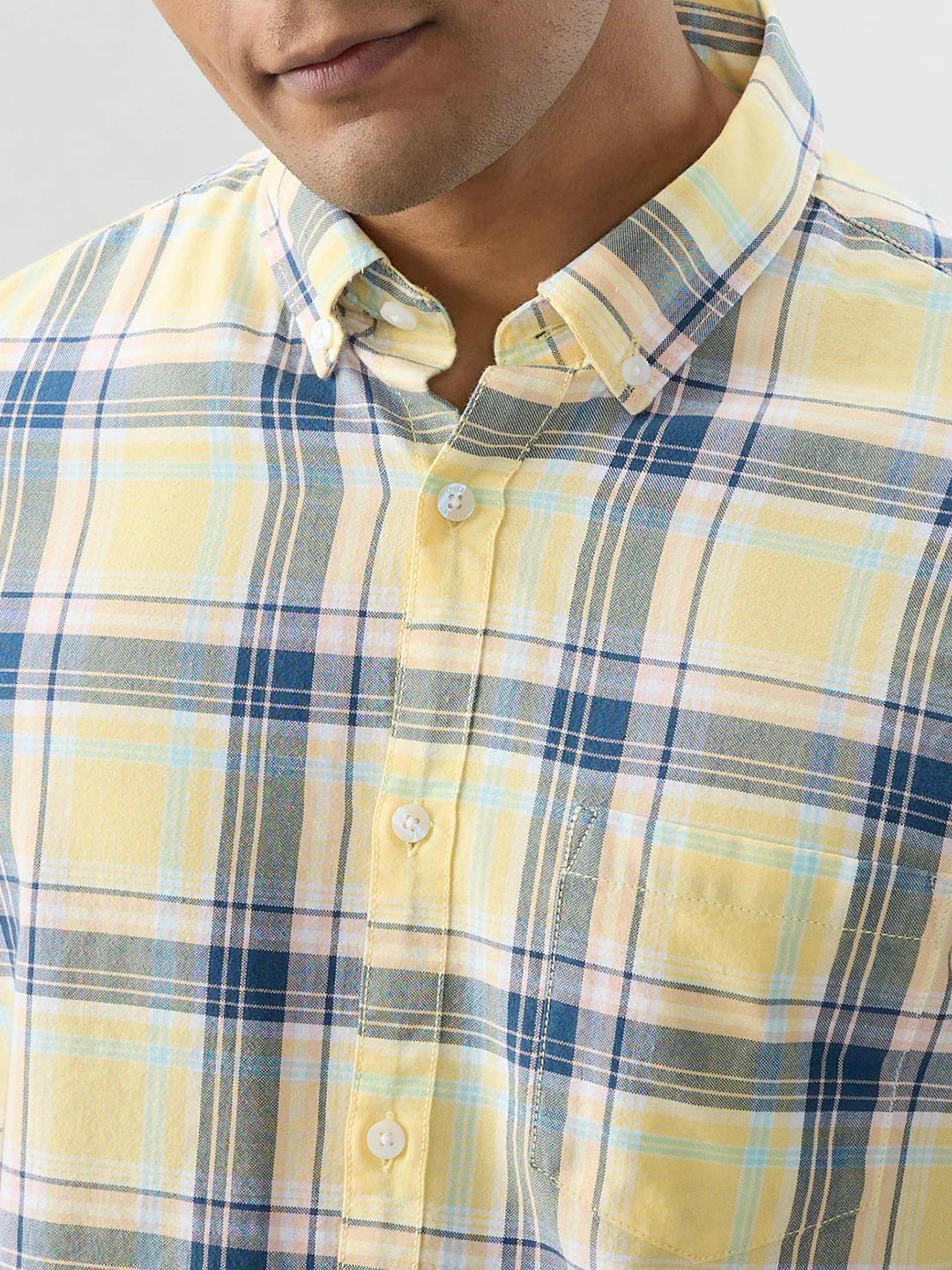 Men Shirt Check Yellow Regular Fit