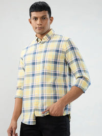 Men Shirt Check Yellow Regular Fit