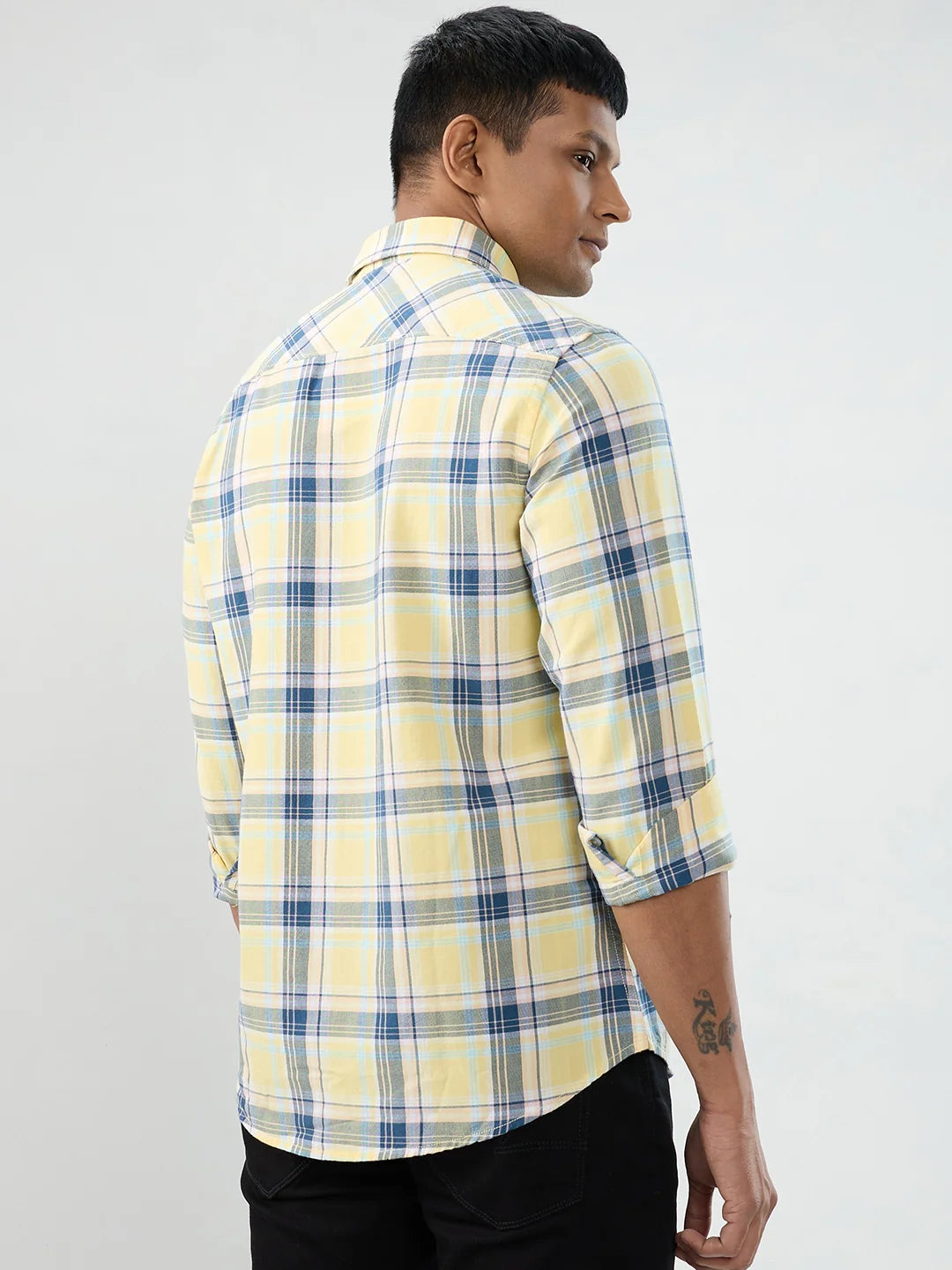 Men Shirt Check Yellow Regular Fit