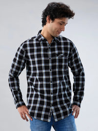 Men Shirt Check Black Regular Fit