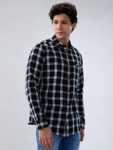 Men Shirt Check Black Regular Fit