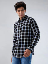 Men Shirt Check Black Regular Fit