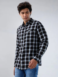 Men Shirt Check Black Regular Fit