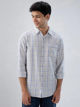 Men Shirt Check Grey Regular Fit