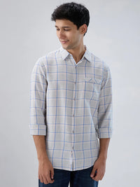 Men Shirt Check Grey Regular Fit