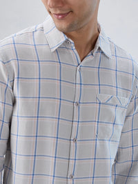 Men Shirt Check Grey Regular Fit