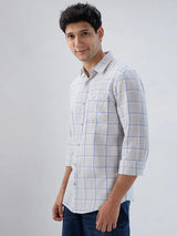 Men Shirt Check Grey Regular Fit