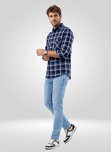 Men Shirt Check Green Regular Fit