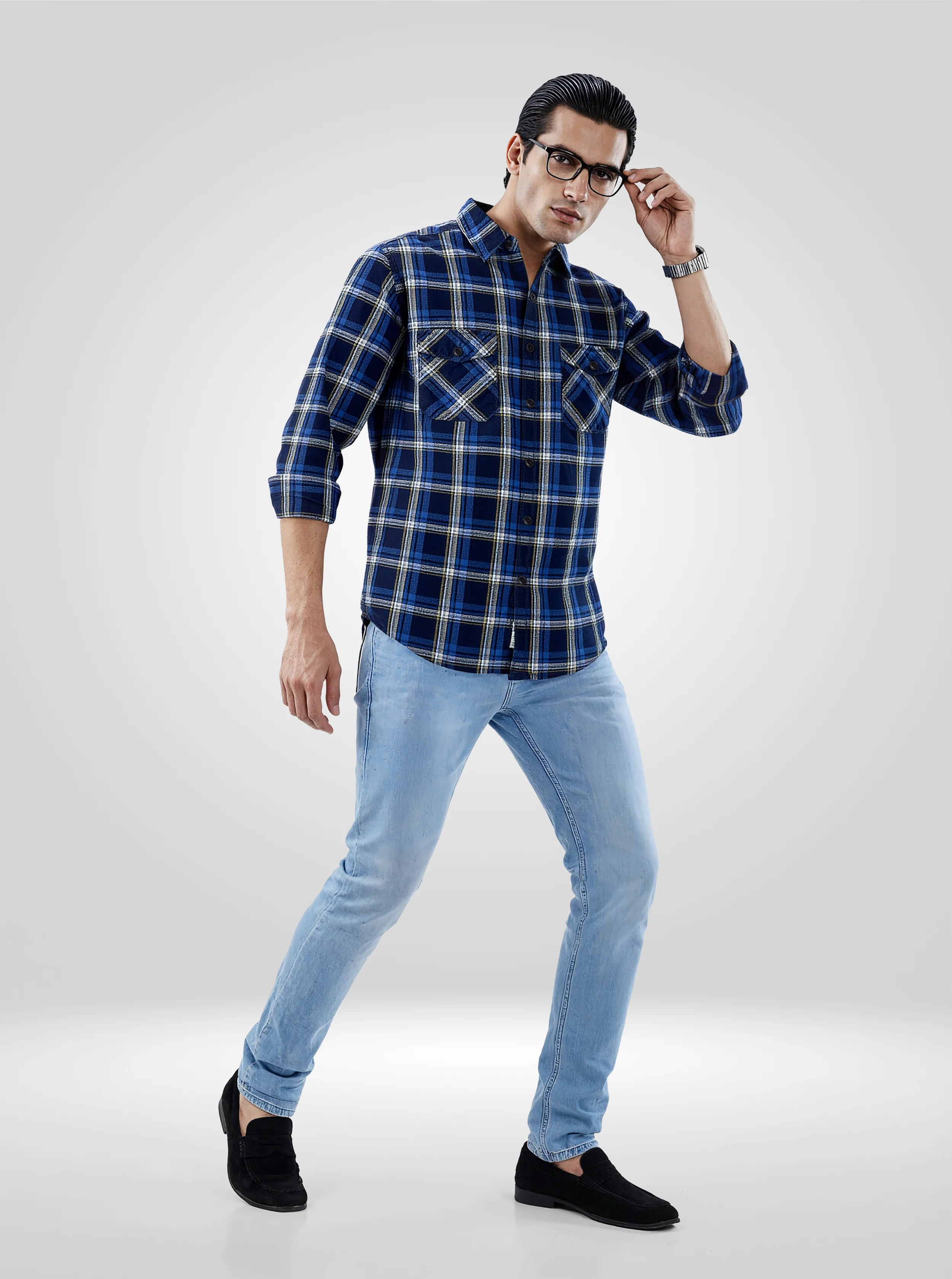 Men Blue Check Regular Fit Shirts