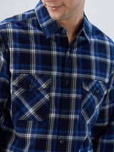 Men Shirt Check Blue Regular Fit