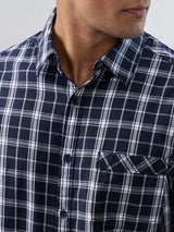 Men Shirt Check Navy Blue Regular Fit